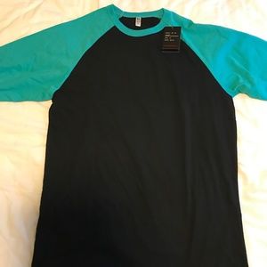 3/4 length baseball t-shirt teal and black